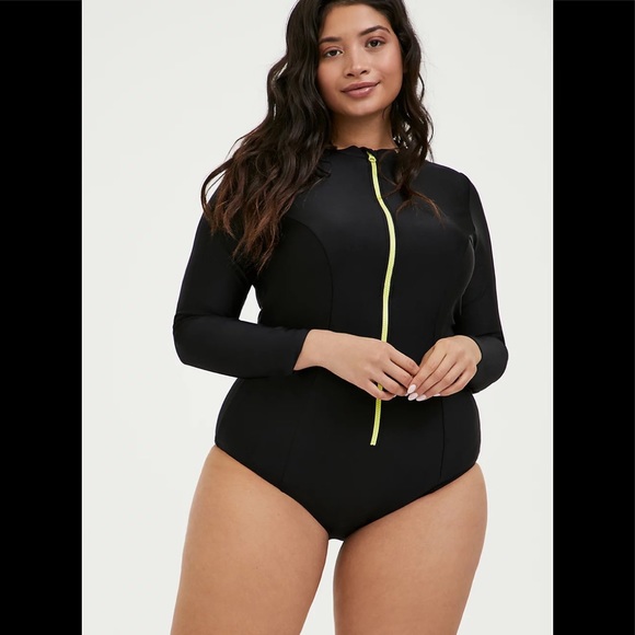 torrid Other - Torrid BLACK ZIP FRONT RASH GUARD ONE-PIECE SWIMSUIT